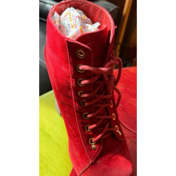 Cardi B Style Red Suede Stilleto Platform Heels Size 7 - Picture 12 of 16